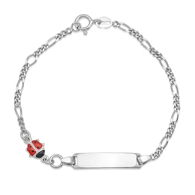 Sterling Silver 925 Id Bracelet Girls Red Ladybug Figaro Chain Enamel 6.5"