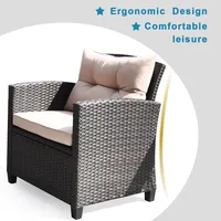 4pcs Outdoor Rattan Furniture Set Cushioned Sofa Armrest Table