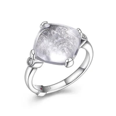 Rhodium-plated Sterling Silver Synthetic White Crystal & Cubic Zirconia Ring
