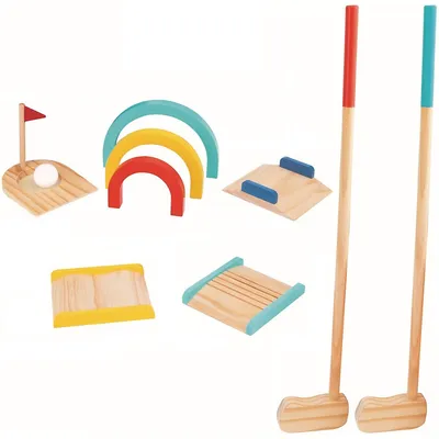 Kids Wooden Golf Set - 13pcs - 2 Player Game Set With Carry Bag, Ages 3+