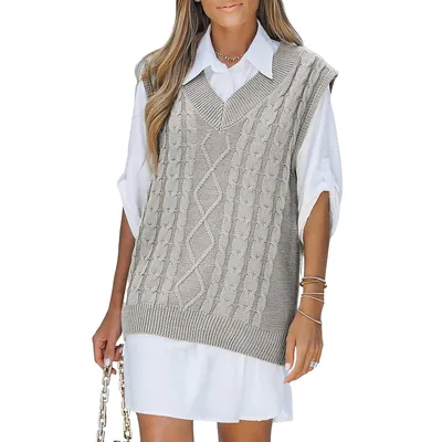Women's Cable Knit V Neck Sweater Vest