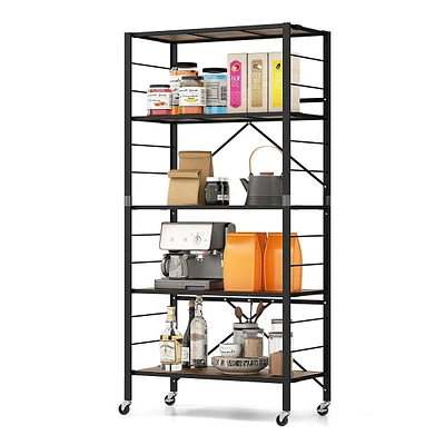 5-tier Folding Shelf Free Diy Design Shelving Unit With 4 Universal Wheels Kitchen