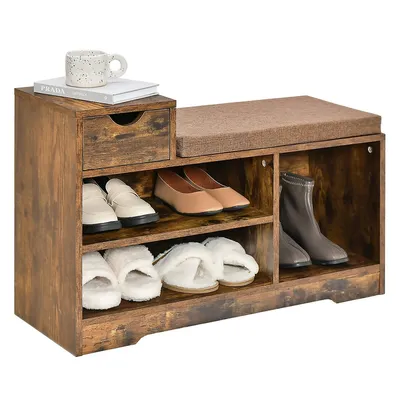 2-tier Shoe Bench Storage Shoe Rack Organizer Cabinet With Cushion For Entryway