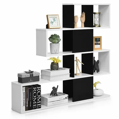 5-tier Bookshelf Corner Ladder Bookcase Display Storage Rack Black White