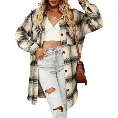 Women's Basic Plaid Button Down Jacket Shacket