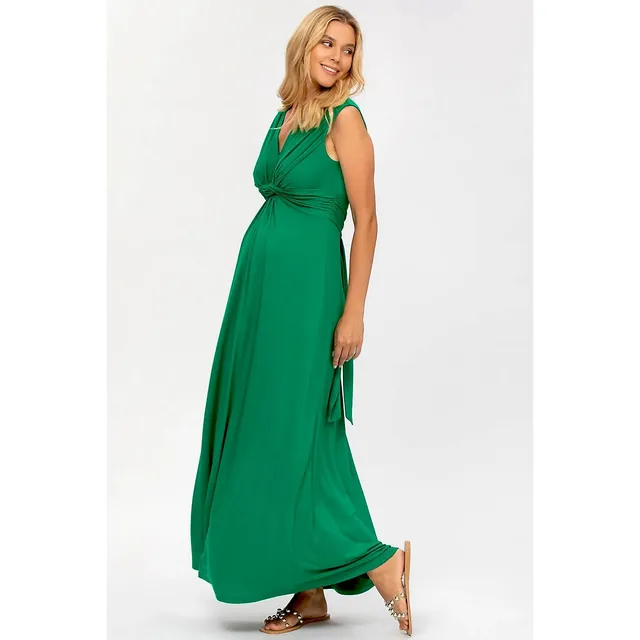 Green knot Front Maternity Dress