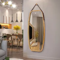 39'' Modern Rectangle Wall Hanging Framed Mirror W/ Faux Leather Strap Bathroom