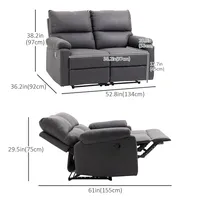 2 Seater Recliner Sofa Linen Fabric Home Theater Seating