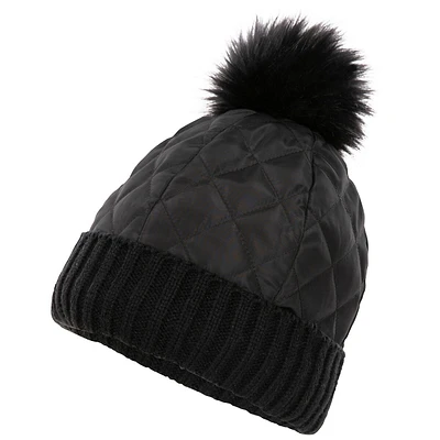 Womens Pom Hat Quilted Beanie Potty