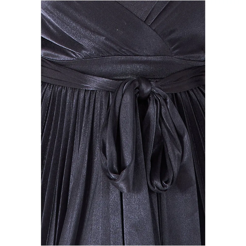 Satin Pleated Skirt Wrap Midi Dress