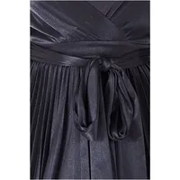Satin Pleated Skirt Wrap Midi Dress