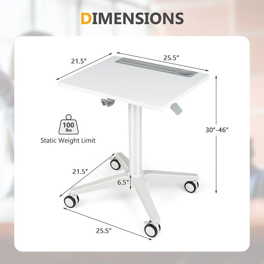 Costway Set of 2 Height Adjustable Standing Desk Mobile Podium w/Tilt - Black - 21.5'' x 15.5'' x 27-45