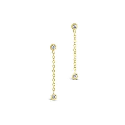 14k Gold Bezel Diamond Chain Drop Stud Earrings