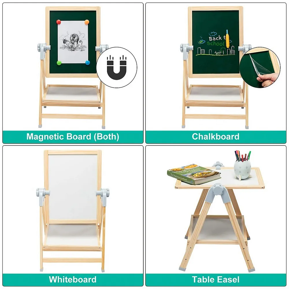 Wooden Drawing Blackboard Whiteboard Double Sided Adjustable Easel