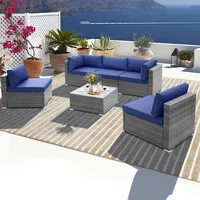 6 Pcs Patio Conversation Sofa Set Outdoor Rattan Furniture Cushioned Seat Navy