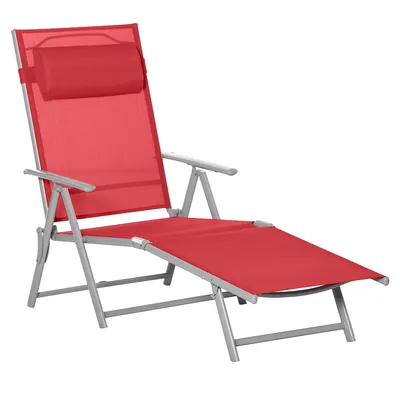 Steel Outdoor Folding Chaise Lounge Chair Recliner Red