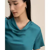 Cowl Neck Short Sleeves Silk T Shirt For Women