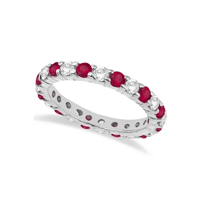 Eternity Diamond And Ruby Ring Band 14k White Gold (2.35ct)