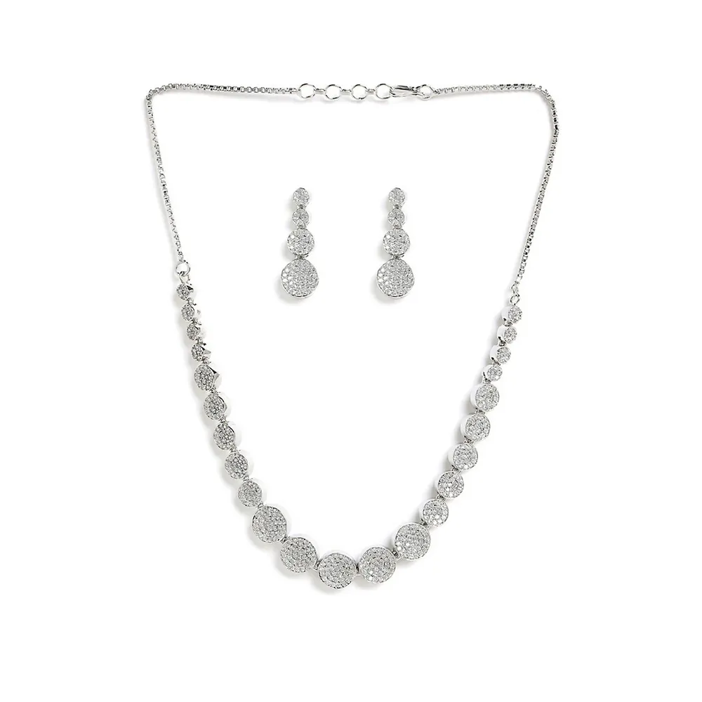 Silver-plated White Ad-studded Jewellery Set