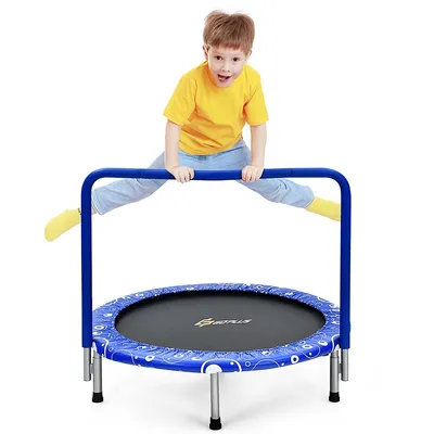 36" Kids Trampoline Rebounder W/full Covered Handrail & Pad Indoor Outdoor Pinkblue