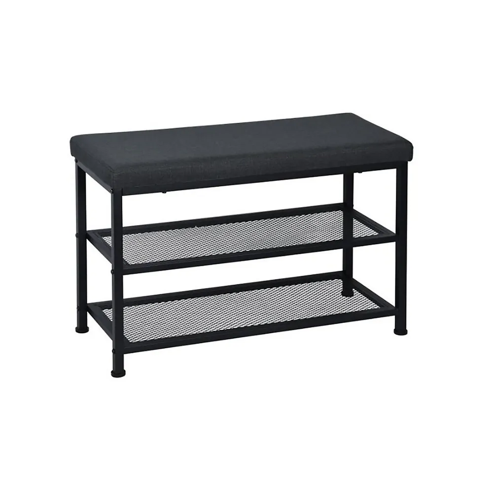 Metal Bench With Shoe Storage, Padded Seat