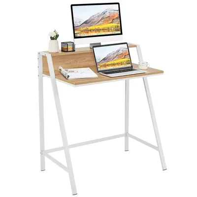 Goplus 2 Tier Computer Desk Pc Laptop Table Study Writing Home Office Natural