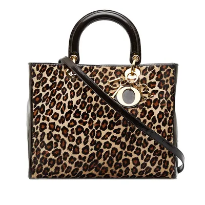 Pre-loved Large Leopard Print Pony Hair Lady Dior