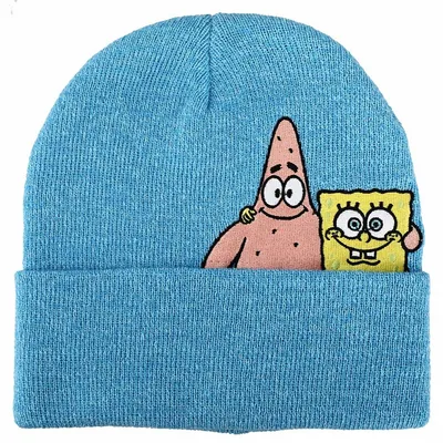 Spongebob Squarepants And Patrick Hugging Marled Knit Teal Cuff Beanie