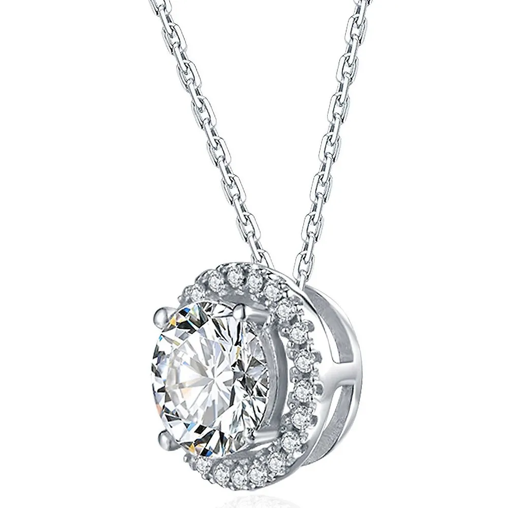 1 Ct Round Vvs1 D Lab Created Moissanite Halo Necklace 0.925 Sterling Silver