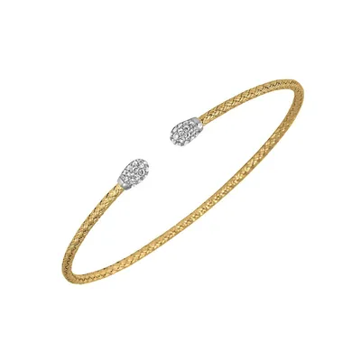 Mimosa Sterling Silver Two-tone 18k Gold Plated Woven Cuff Bangle With Tear Drop Cubic Zirconia Cap