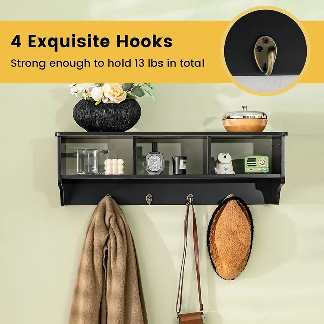 Costway Wooden Wall Mounted Coat Rack Hanging Cubby Organizer