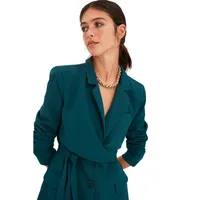 Women Plus Regular Fit Double Breasted Lapel Collar Woven Jacket