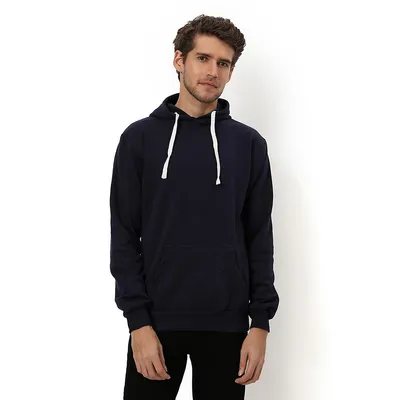 Men's Black Solid Regular Fit Sweatshirt With Hoodie For Winter Wear