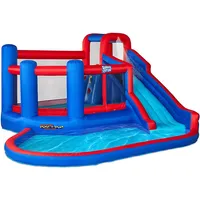 Big Time Bounce-a-round Inflatable Water Slide Park – Heavy-duty For Outdoor Fun - Climbing Wall, With Included Air Pump & Carrying Case