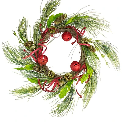 Red And Green Jingle Bell Glitter Artificial Christmas Wreath - 21-inch, Unlit