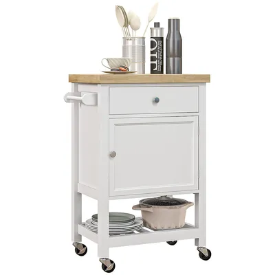 Kitchen Cart On Wheels With Towel Rack, Drawer, Shelf