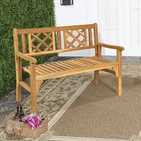 Patio Outdoor Solid Wood Bench Folding Loveseat Chair Park Garden Deck Furniture
