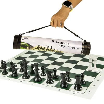 Chess Set 20" x 20" Weighted Roll-up Travel Chess in Carry Bag with Shoulder Strap Easy to Carry