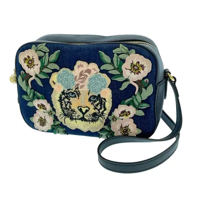 Pre-loved Denim Flower Tiger Camera Bag