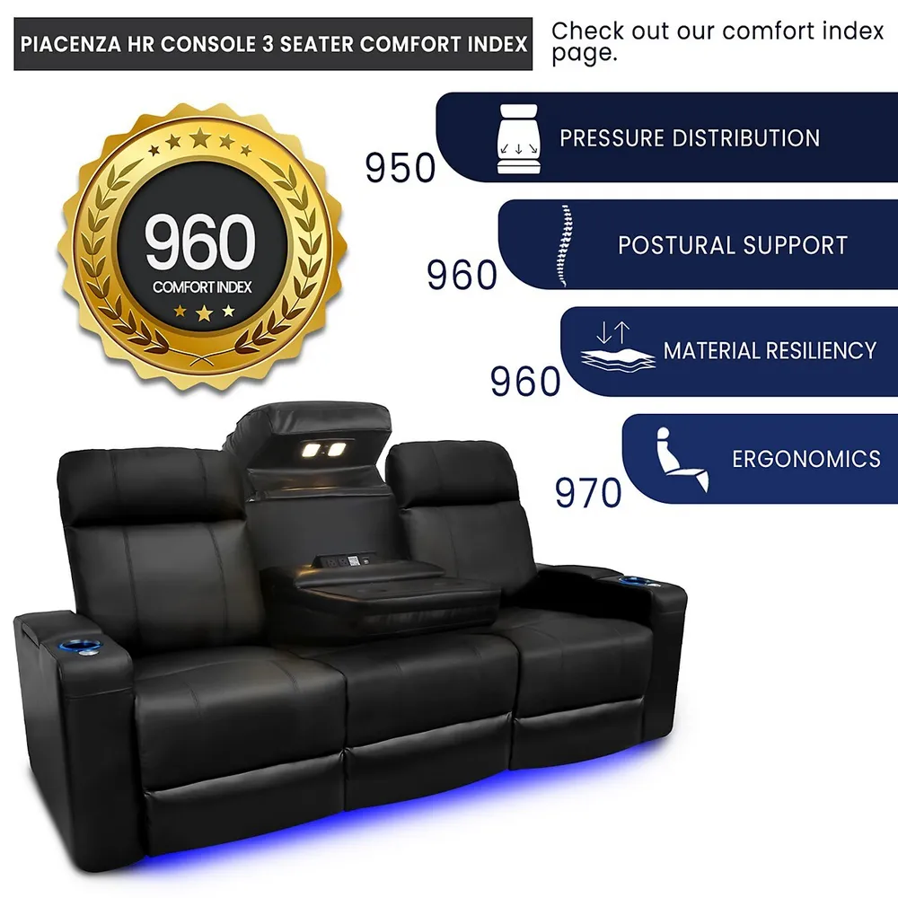 Piacenza Top Grain Nappa Leather Power Headrest Recliner With Ambient Led Lighting And Dropdown Center Console