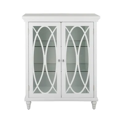 Teamson Home Floor Standing Wooden Bathroom Cabinet Shelves 2 Glass Doors White