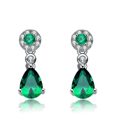 Sterling Silver White Gold Plating With Colored Cubic Zirconia Dress Earrings