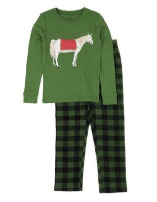 Kids Cotton Top & Fleece Pants Pajamas Horse