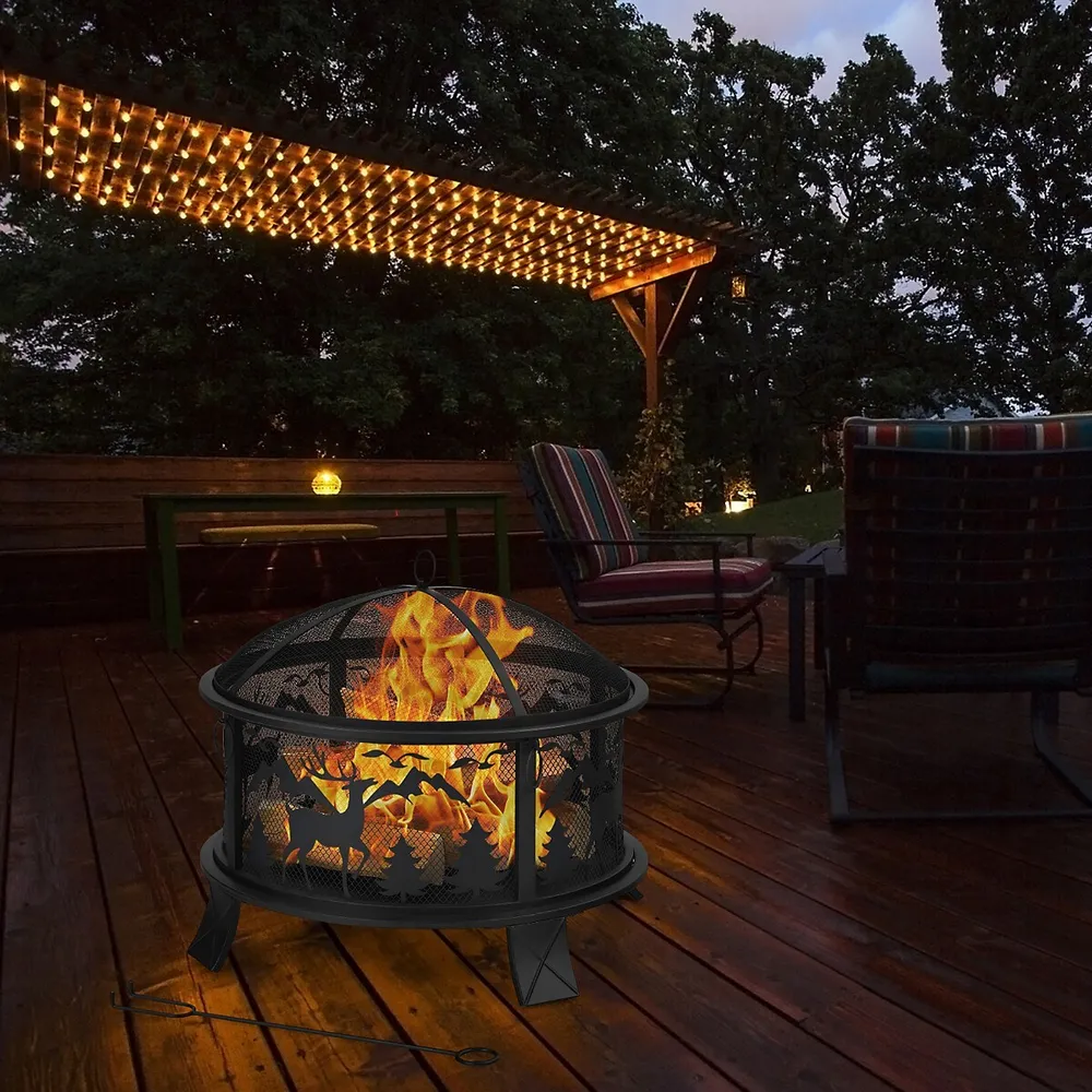 Costway 26 Outdoor Fire Pit Wood Burning Metal Firepit Bowl W/ Spark  Screen, Poker | Southcentre Mall