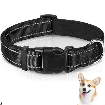 Reflective Dog Collar Soft Neoprene Padded Nylon Adjustable Pet Necklace - S,m,l