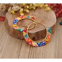 Red Multi Colored Miyuki Seed Bead Hoop Earrings