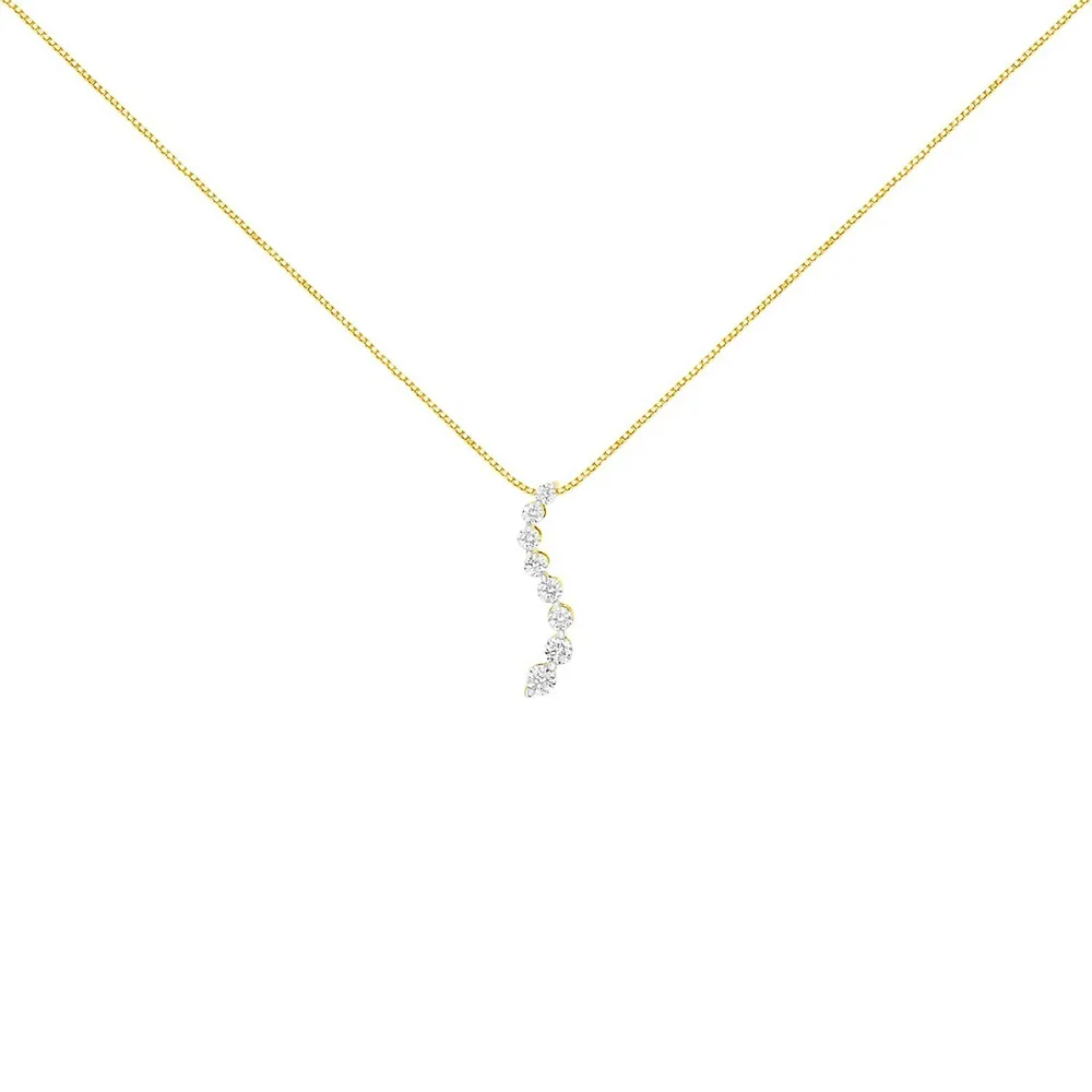 Ags Certified 14k Yellow Gold Cttw Baguette And Brilliant Round-cut Diamond Journey 18" Pendant Necklace (f-g Color