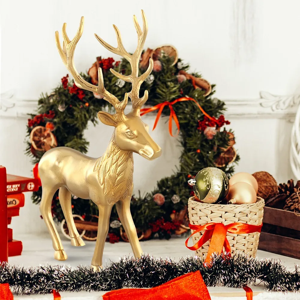 Standing Reindeer Statue Aluminum Deer Sculpture For Indoors Christmas Decor