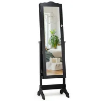 Lockable Mirrored Jewelry Cabinet Armoire Mirror Organizer Storage Box W/ Stand