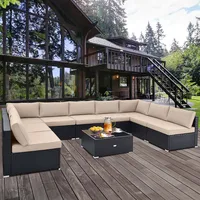10 Pcs Patio Rattan Furniture Set Outdoor Wicker Sofa Table Cushioned Seat